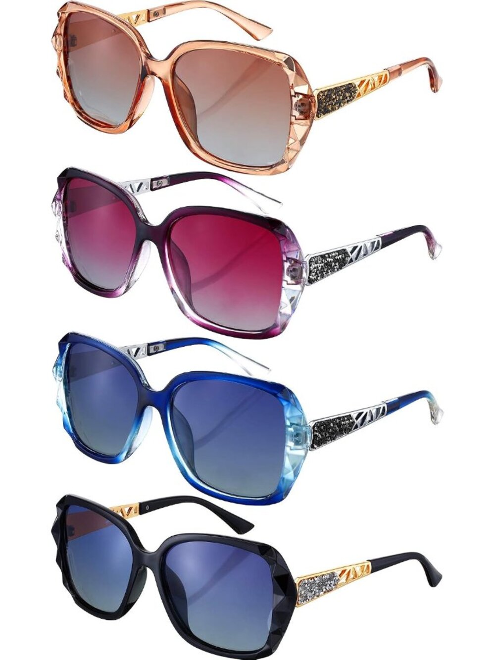 Luxurious Oversized Polarized Sunglasses Set - 4 Colorful Pairs for Women